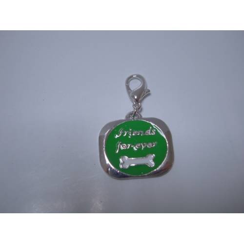 Адресник метален медальон  за куче зелен с кокалче Friends for ever
