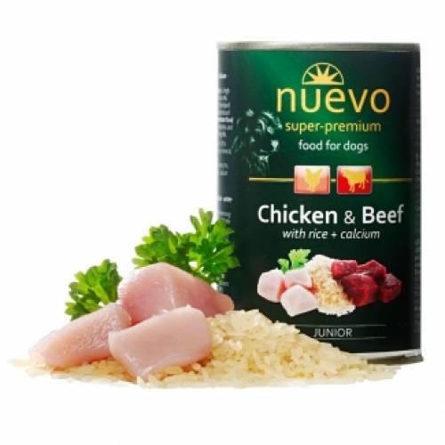 NUEVO Junior super-premium консерва за кучета, пиле с говеждо и ориз 400 гр