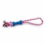 Играчка за куче силиконово кокалче с въже 37 см 