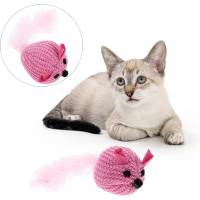 Играчка за коте - Мишка плетена с перца